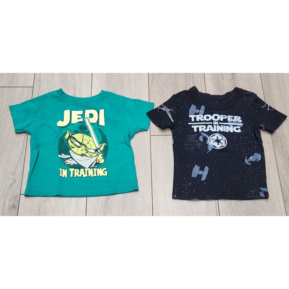 2 Disney Star Wars Kids Graphic Tshirt‎ Size 3/4 Yoda Jedi & Trooper In Training